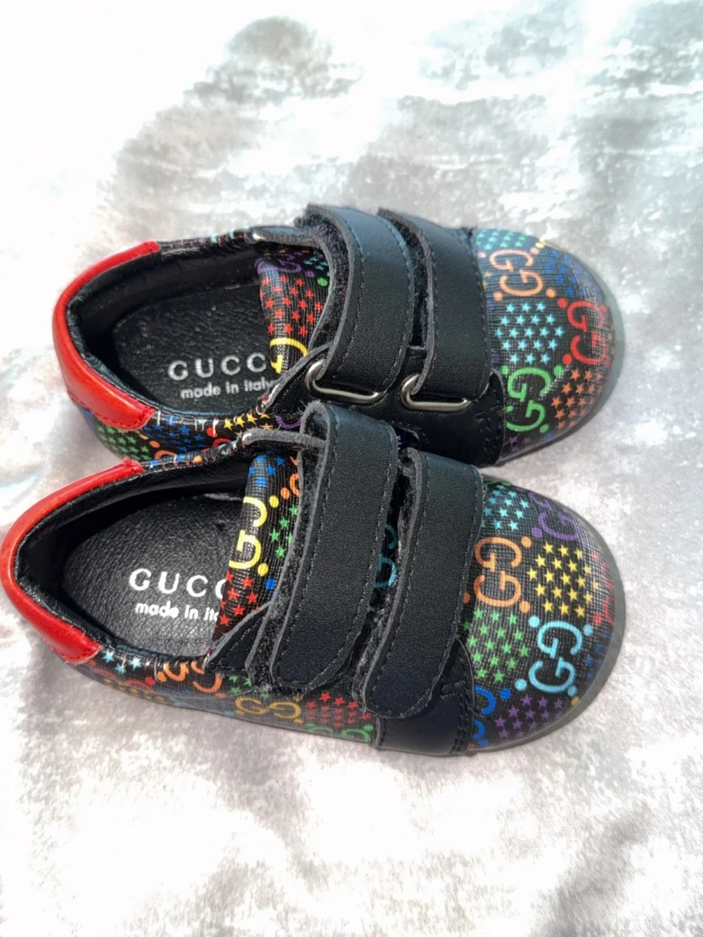 Gucci Kids Black Slip-On Shoes with Multicolor Logo